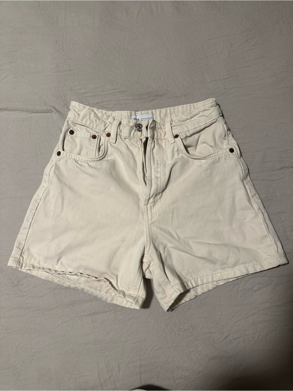 Zara Cream High-Rise Denim Shorts